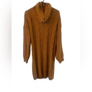 Olive & Oak Sweater Dress Cable Knit Burnt‎ Rust Brown Chenille Turtle Neck L